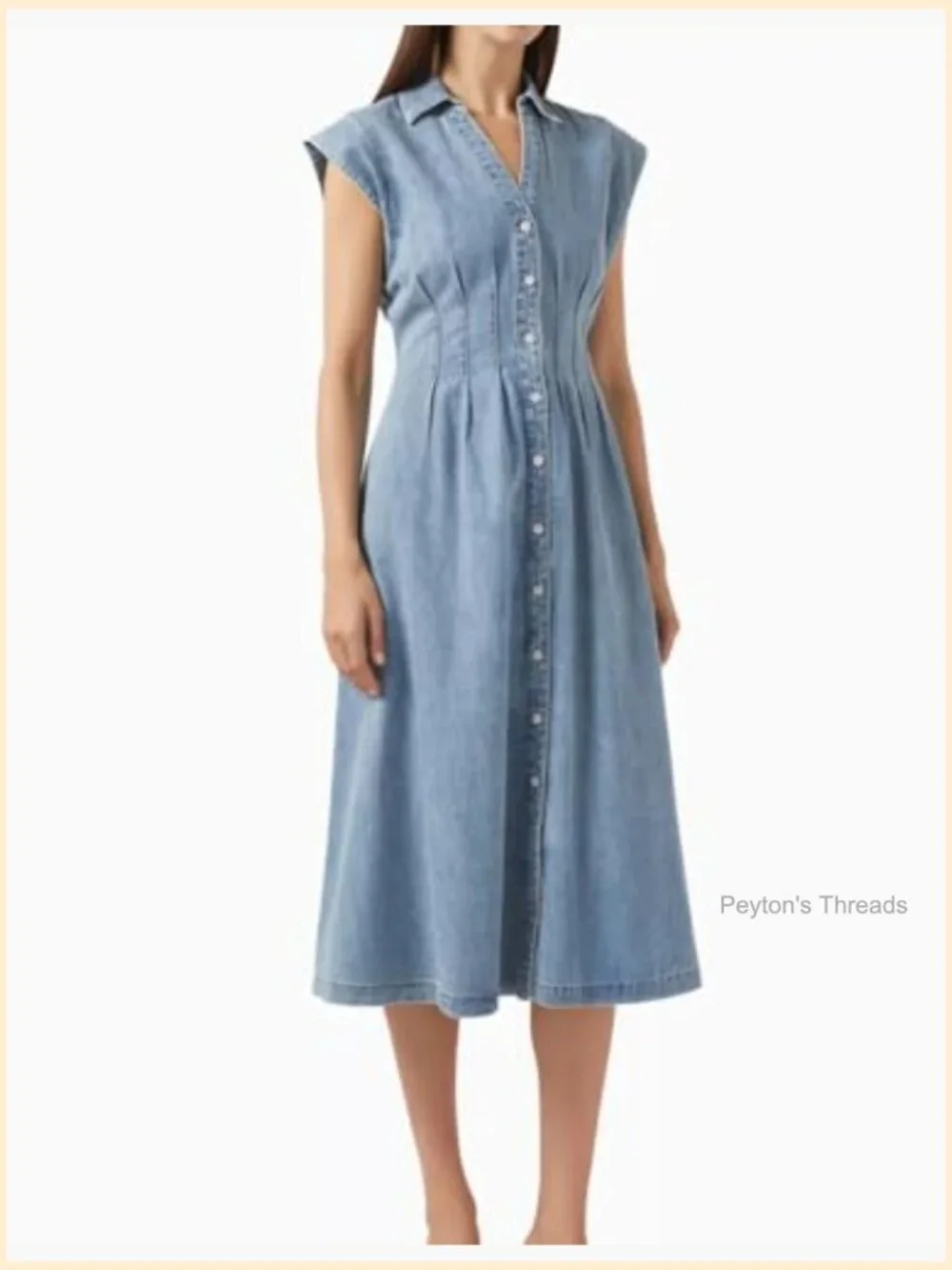 Women's Casual Denim Shirt Dress V-Neck Button Down Midi - Picture 3 of 3